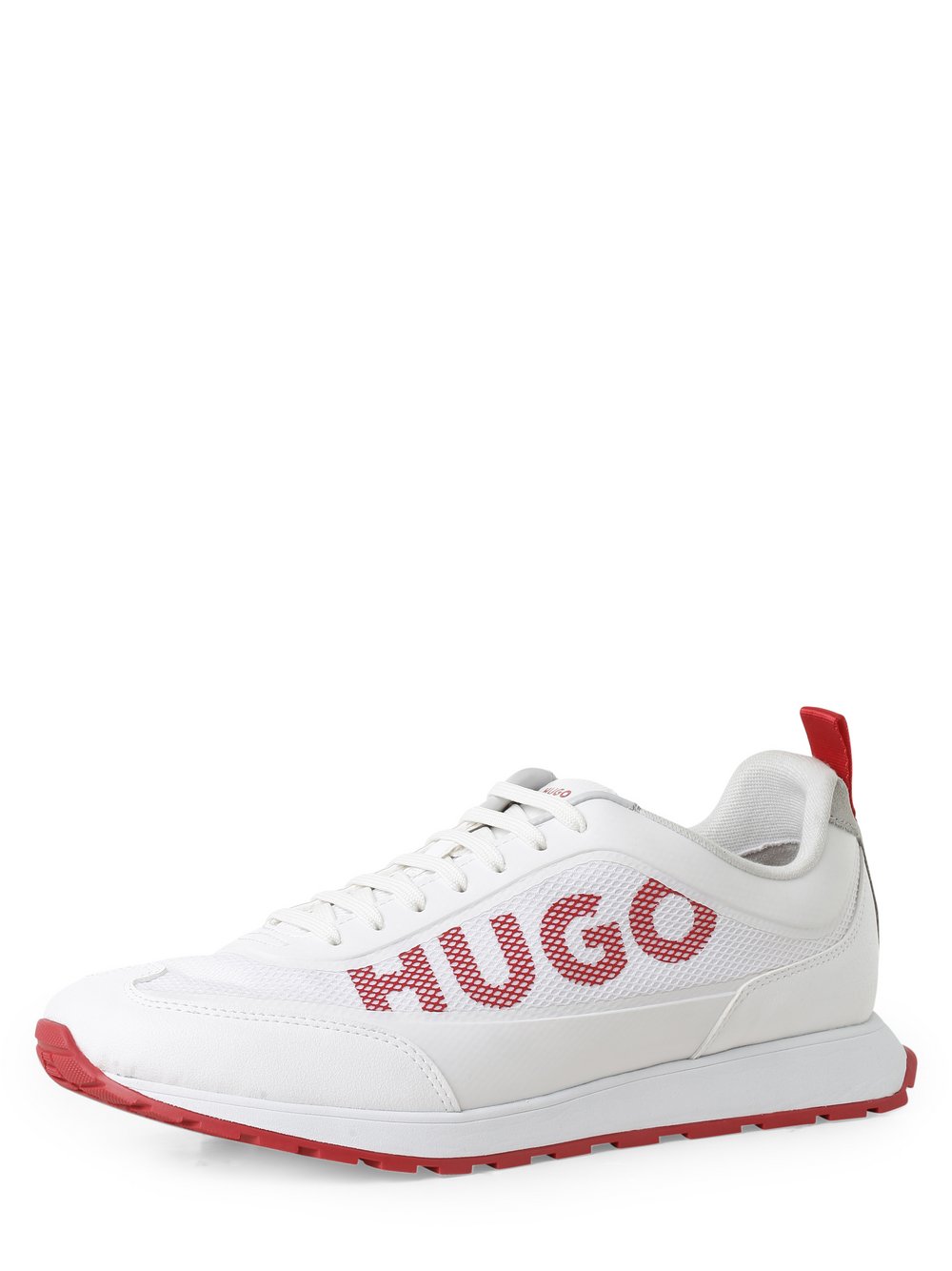 HUGO - Tenisówki męskie z dodatkiem skóry – Icelin_Runn_mebl, czerwony|biały