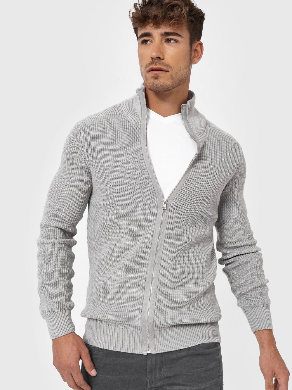 Indicode Strickjacke Herren Baumwolle grau, XXL