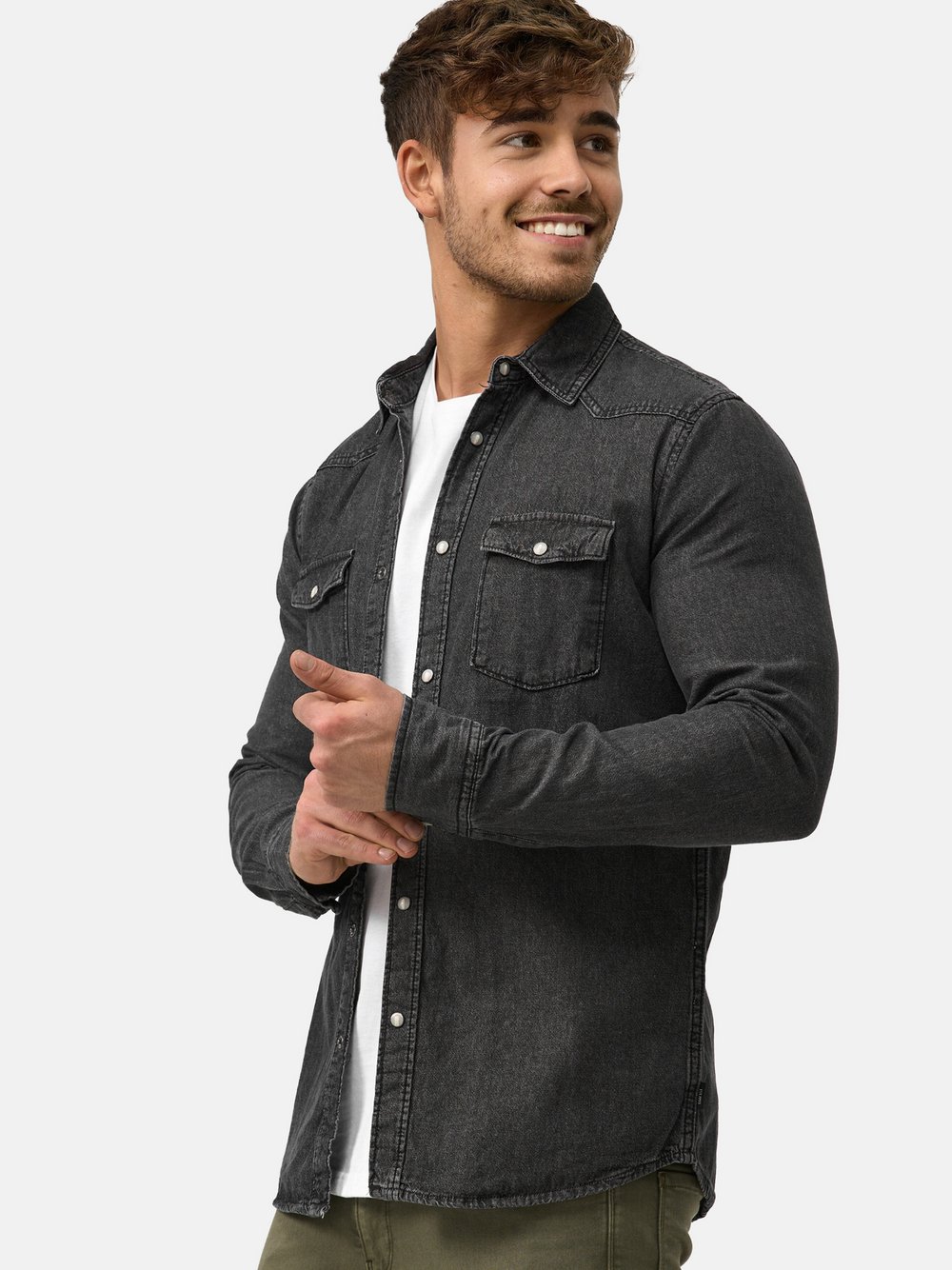 Indicode Hemd Langarm Herren Regular Fit Baumwolle schwarz, S