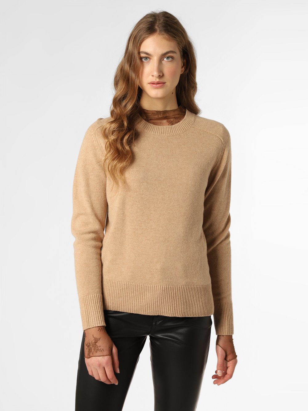 Franco Callegari - Damski sweter z wełny merino, beżowy|brązowy