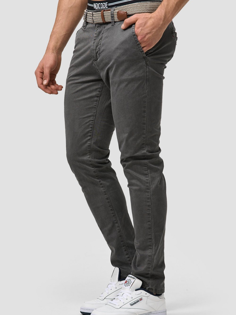 Indicode Chinohose Herren Baumwolle grau, 33-34