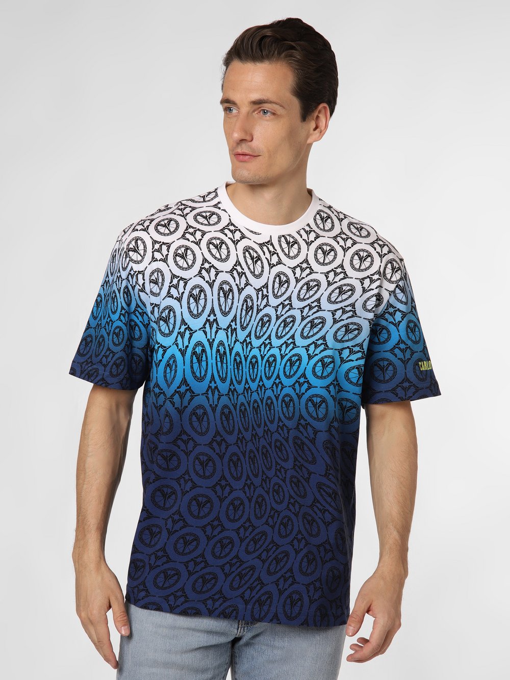 Carlo Colucci - T-shirt męski, biały|niebieski