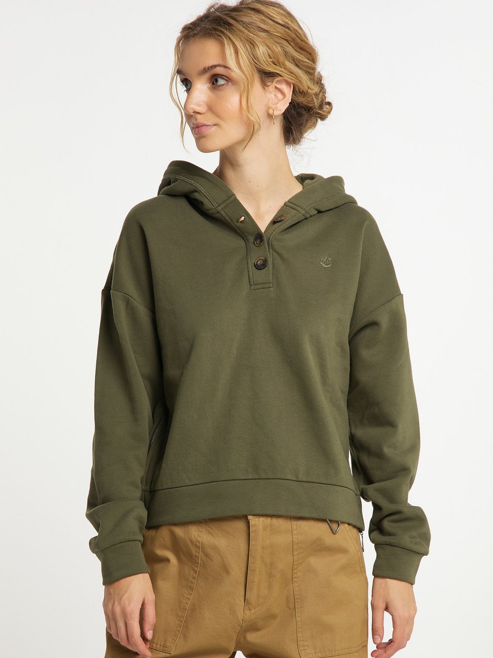 Dreimaster Kapuzenpullover Damen Baumwolle grün, L