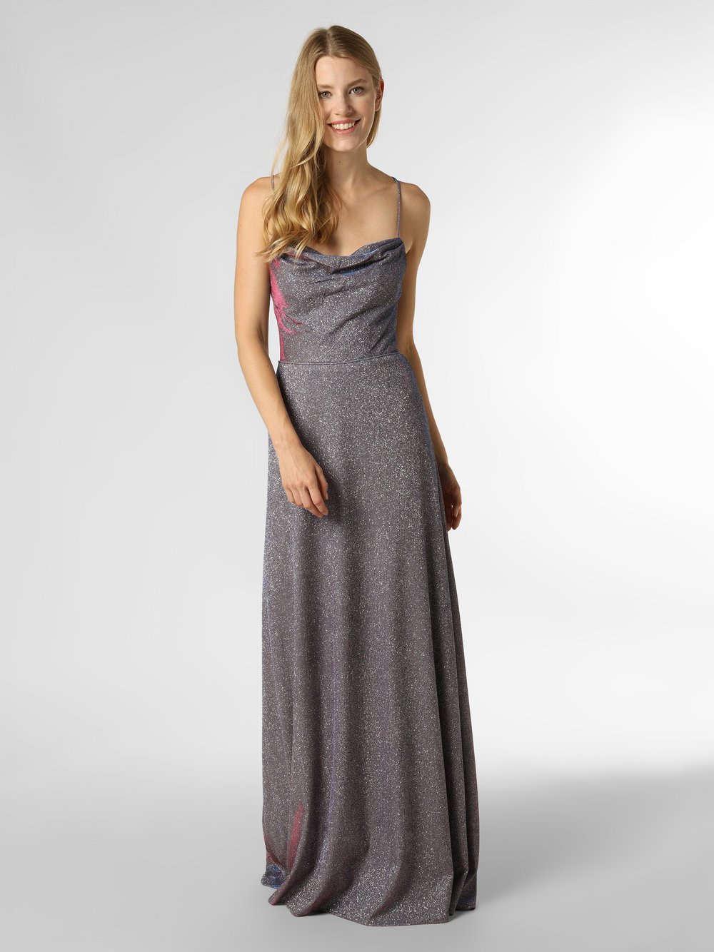 Luxuar Fashion - Damska sukienka wieczorowa, lila|wyrazisty róż|srebrny