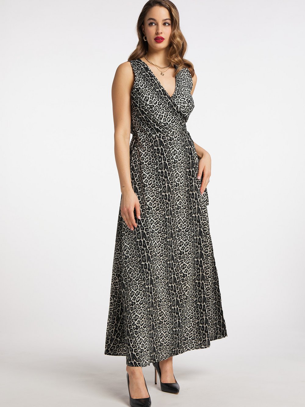 Faina Maxikleid mit Leoprint Damen grau gemustert, S