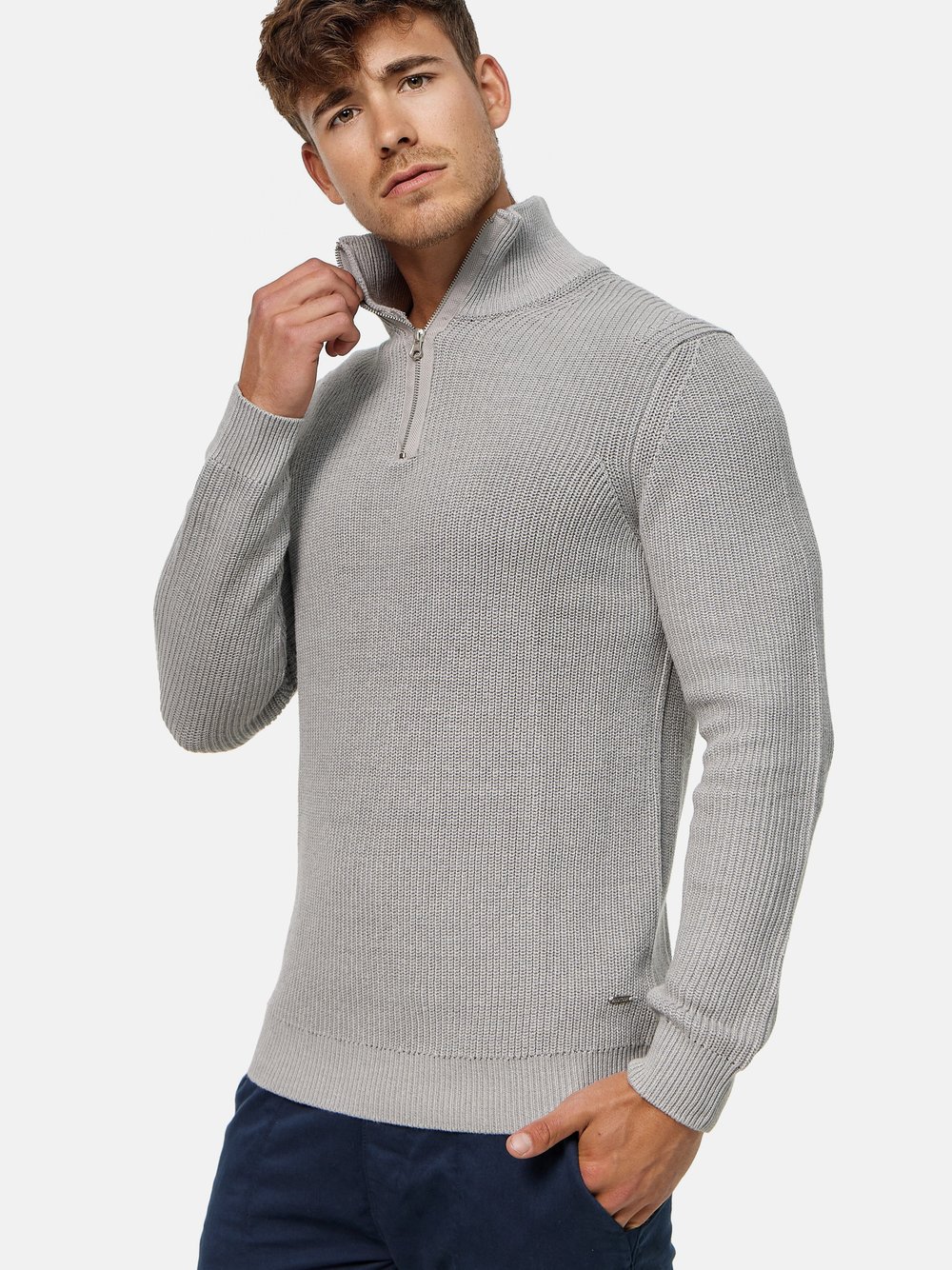 Indicode Strickpullover Herren Baumwolle grau, M