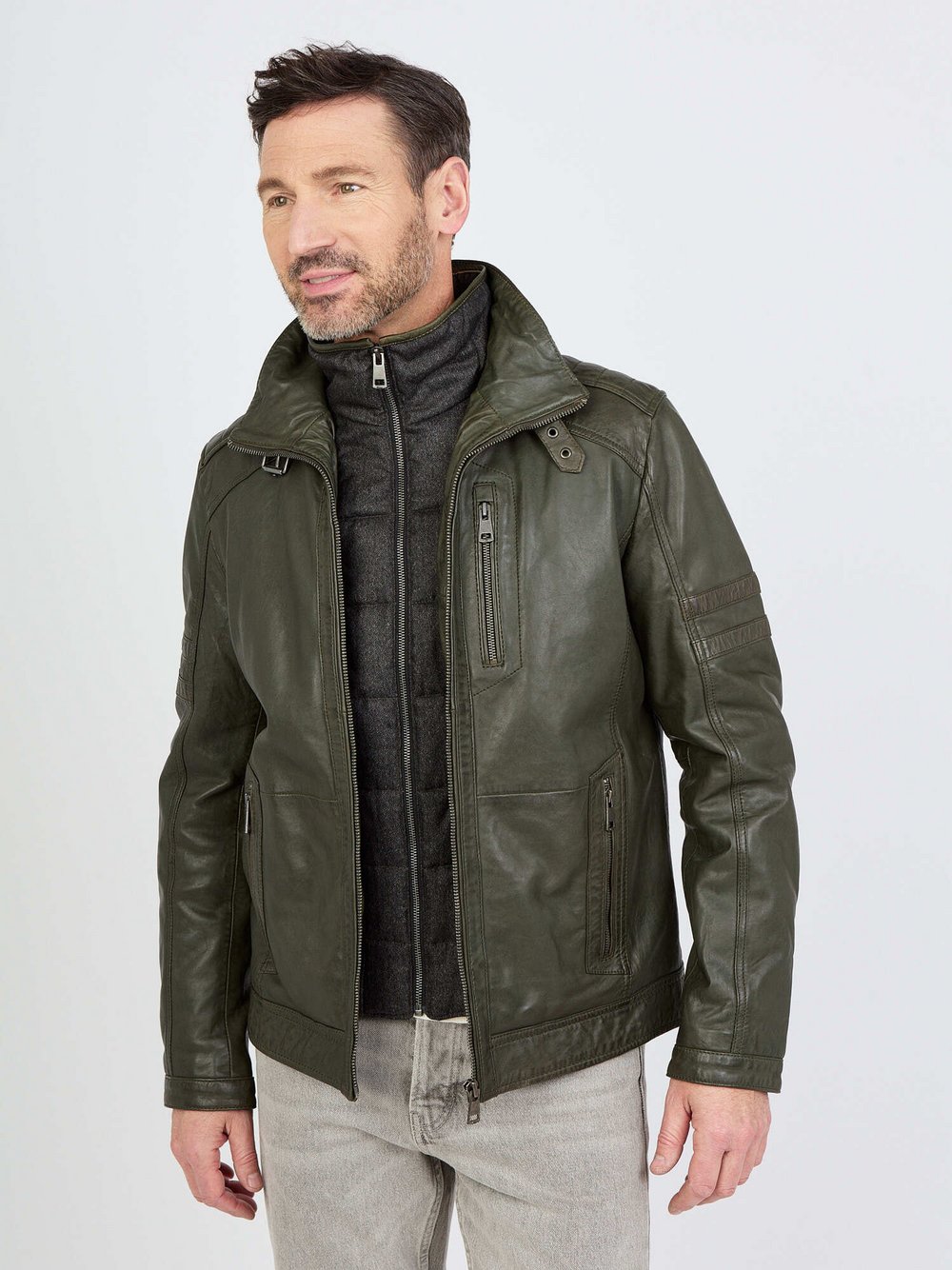 Thumbnail - JCC Lederjacke Herren grün, 52