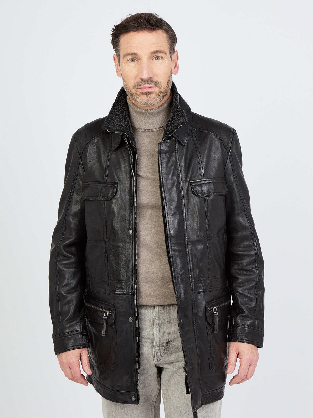 JCC Ledermantel Herren schwarz, 48