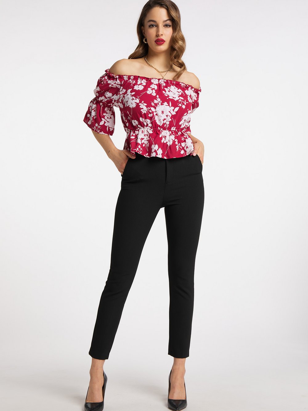 Faina Carmenbluse Damen mehrfarbig bedruckt, L