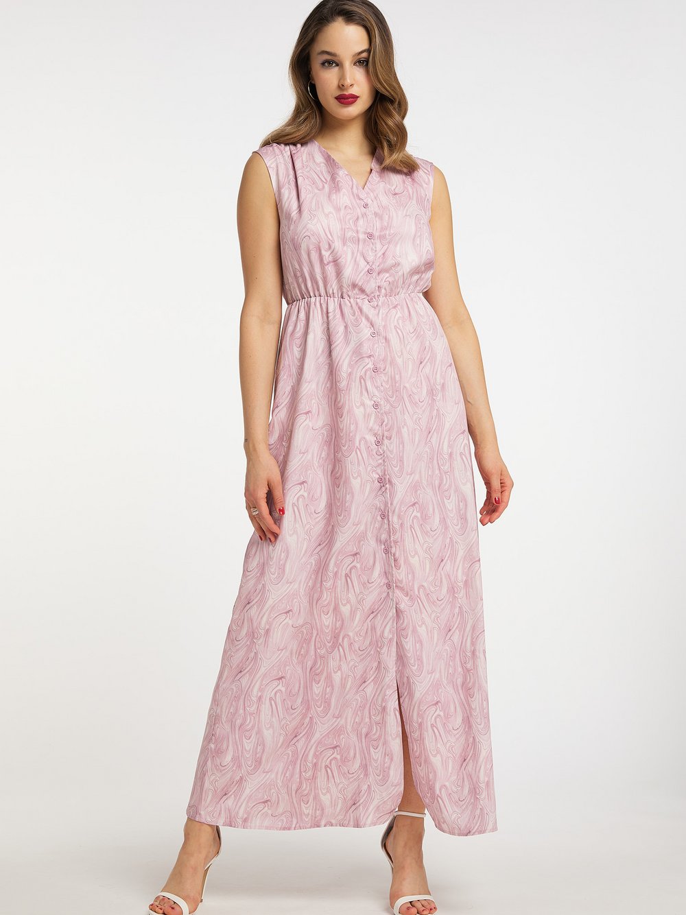 Faina Maxikleid Damen rosa gemustert, XS