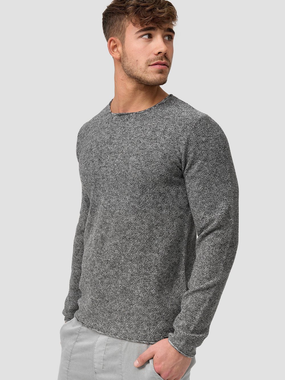 Indicode Strickpullover Herren Feinstrick grau, XXL