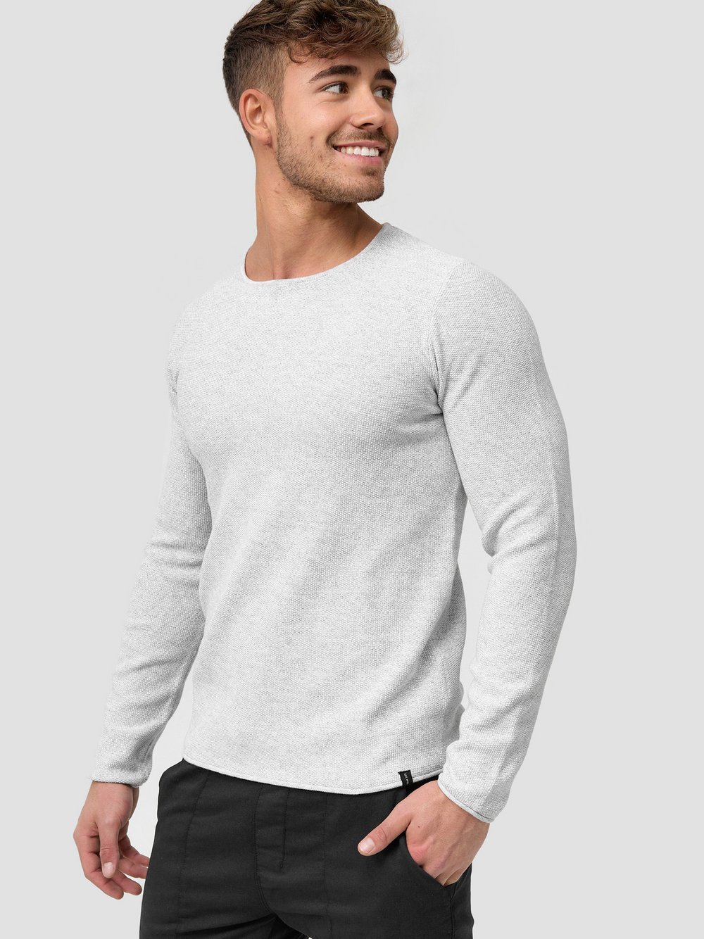 Indicode Strickpullover Herren Feinstrick weiß, S