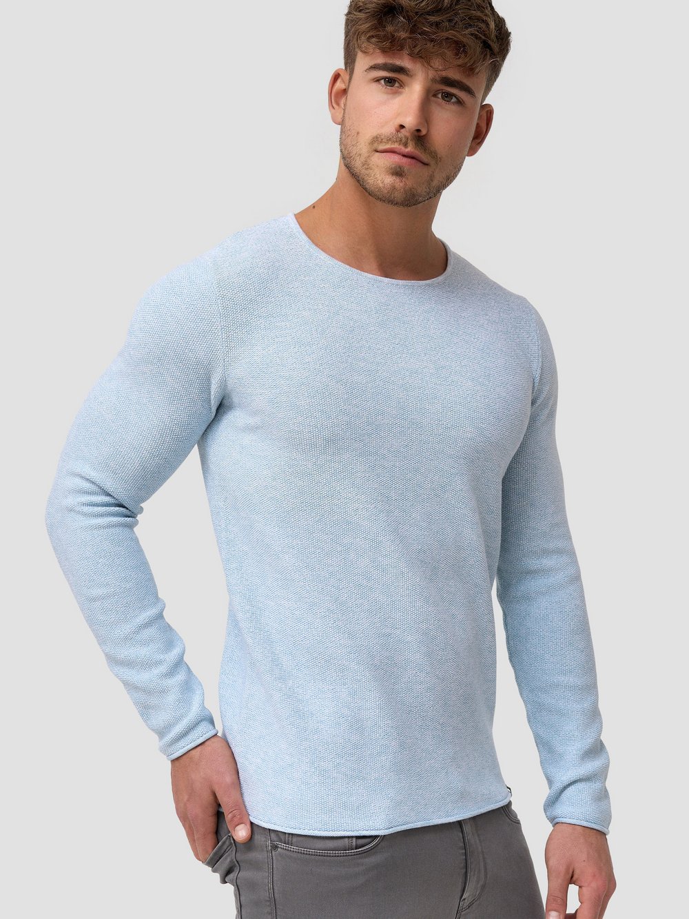 Indicode Strickpullover Herren Feinstrick blau, M