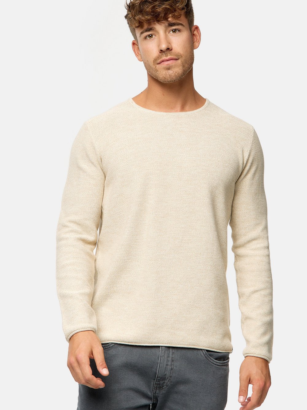 Indicode Strickpullover Herren Feinstrick weiß, M