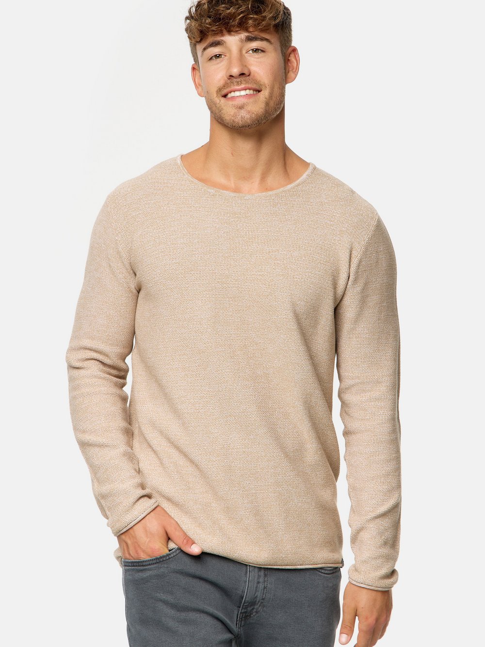 Indicode Strickpullover Herren Feinstrick beige, M