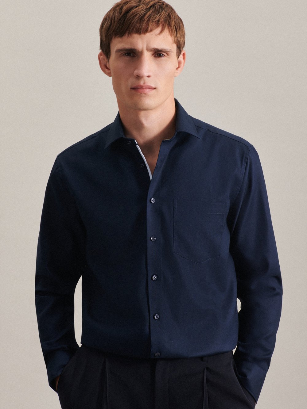 Seidensticker Business Hemd Herren Regular Fit Baumwolle blau strukturiert, 44
