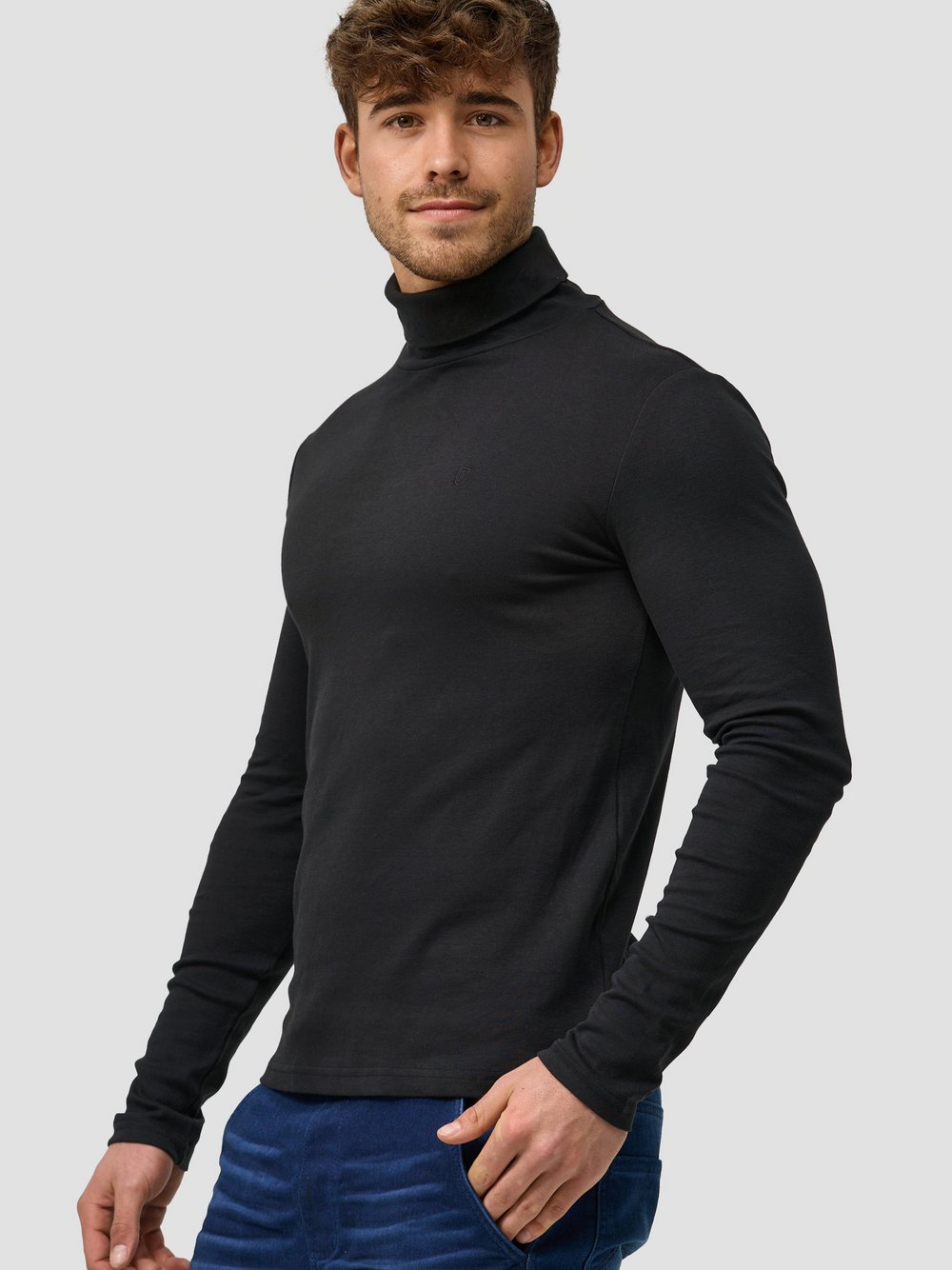 Indicode Langarmshirt Rollkragen Herren Baumwolle schwarz, XXL