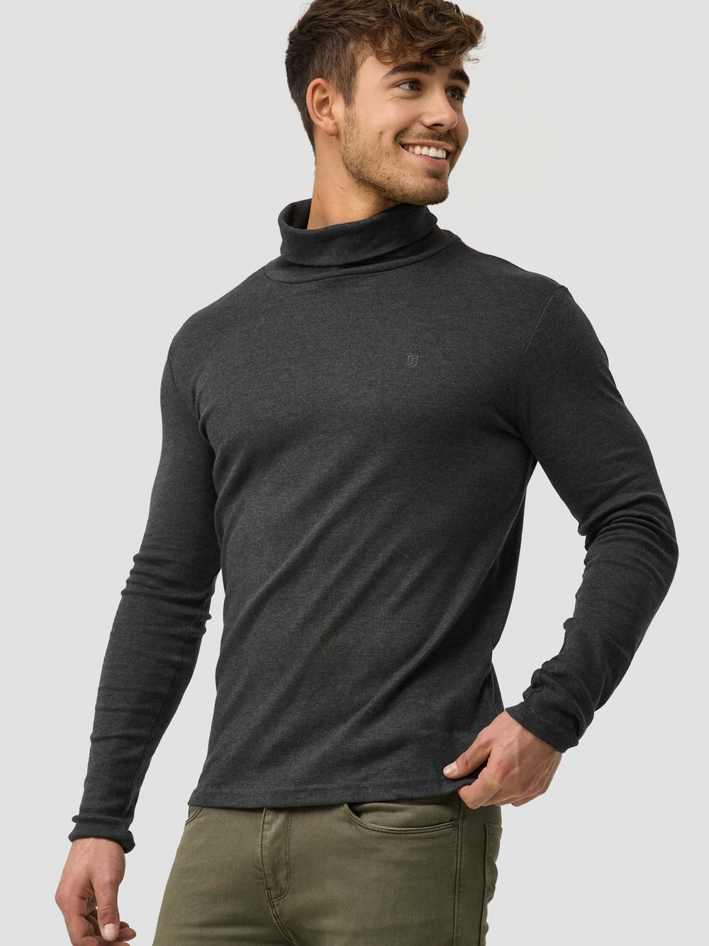 Indicode Langarmshirt Rollkragen Herren Baumwolle grau, XXL