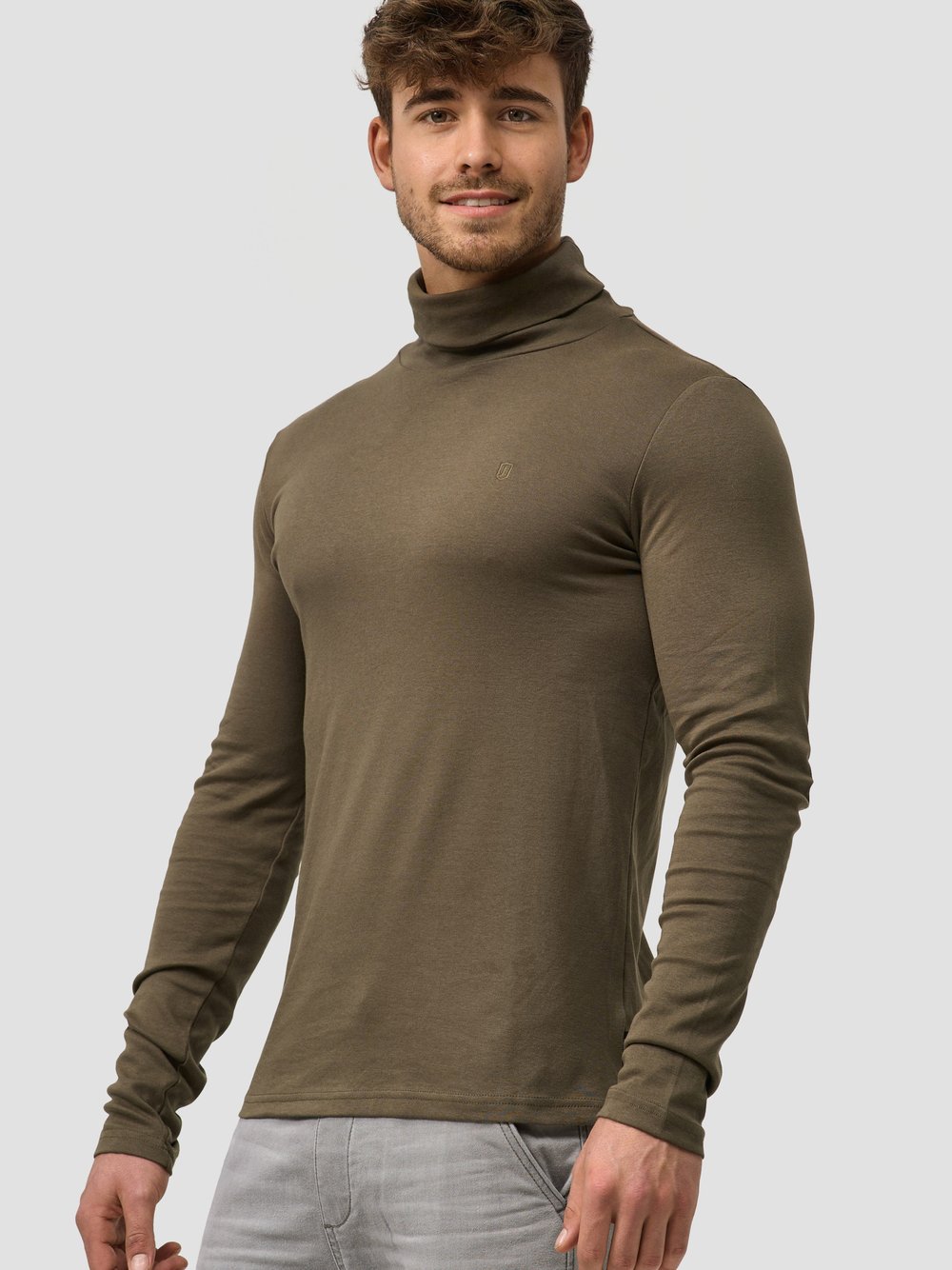 Indicode Langarmshirt Rollkragen Herren Baumwolle grün, S