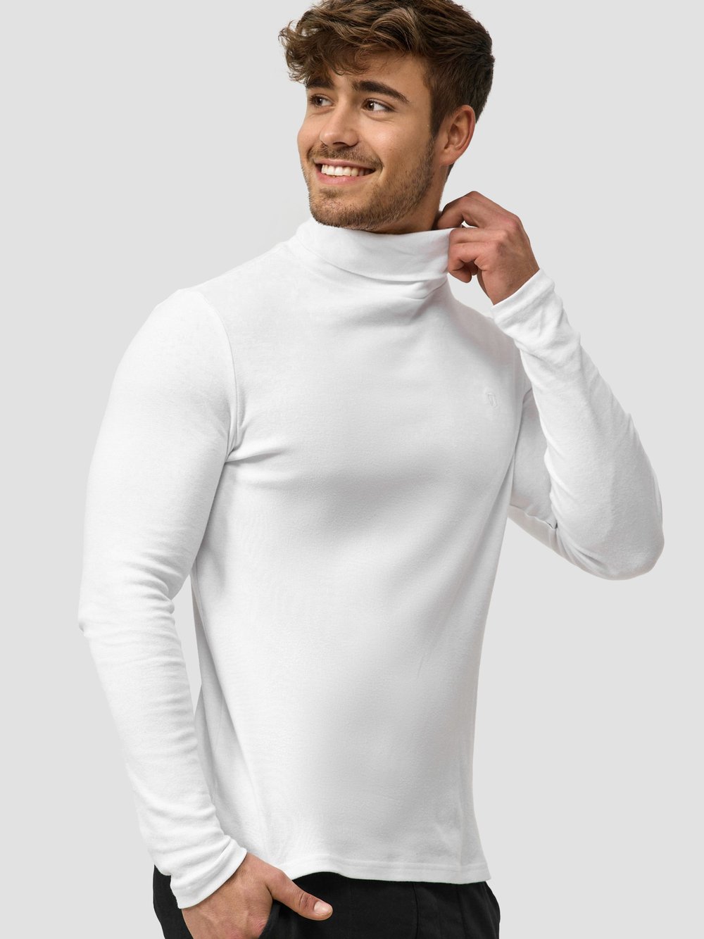 Indicode Langarmshirt Rollkragen Herren Baumwolle weiß, S