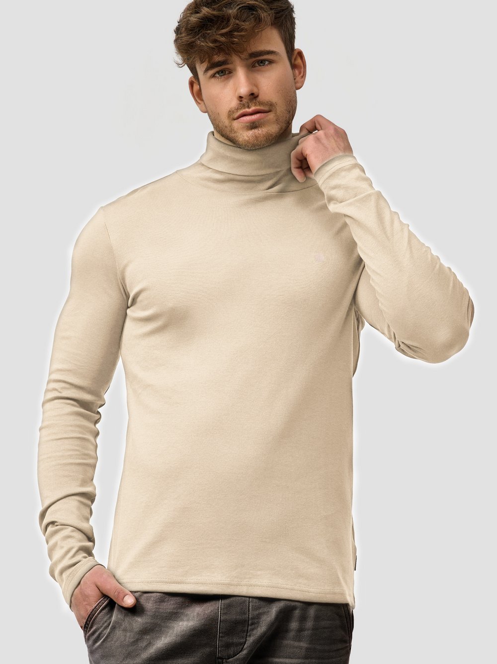 Indicode Langarmshirt Rollkragen Herren Baumwolle beige, L