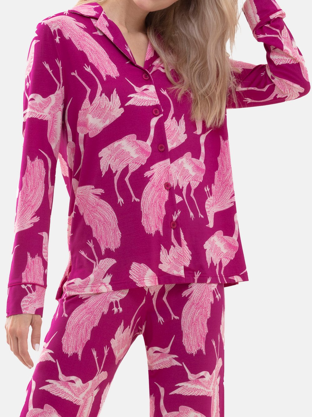 Mey Pyjama Oberteil Damen Modal pink gemustert, S