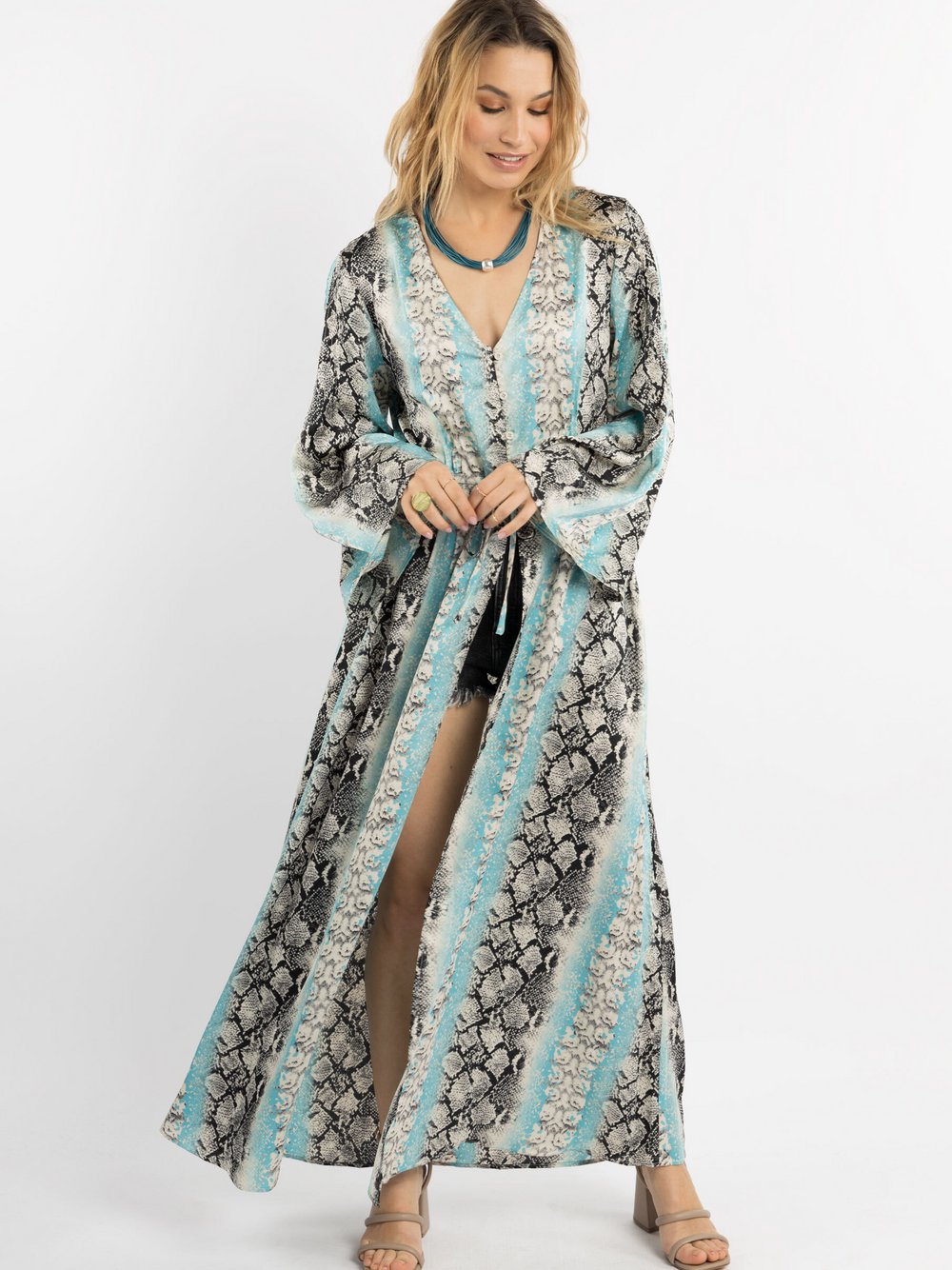 IZIA Beach Kaftan Damen mehrfarbig gemustert, S