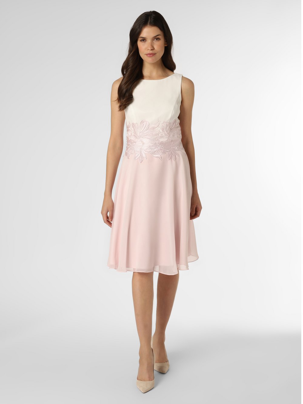 Vera Mont - Damska sukienka wieczorowa, biały|różowy