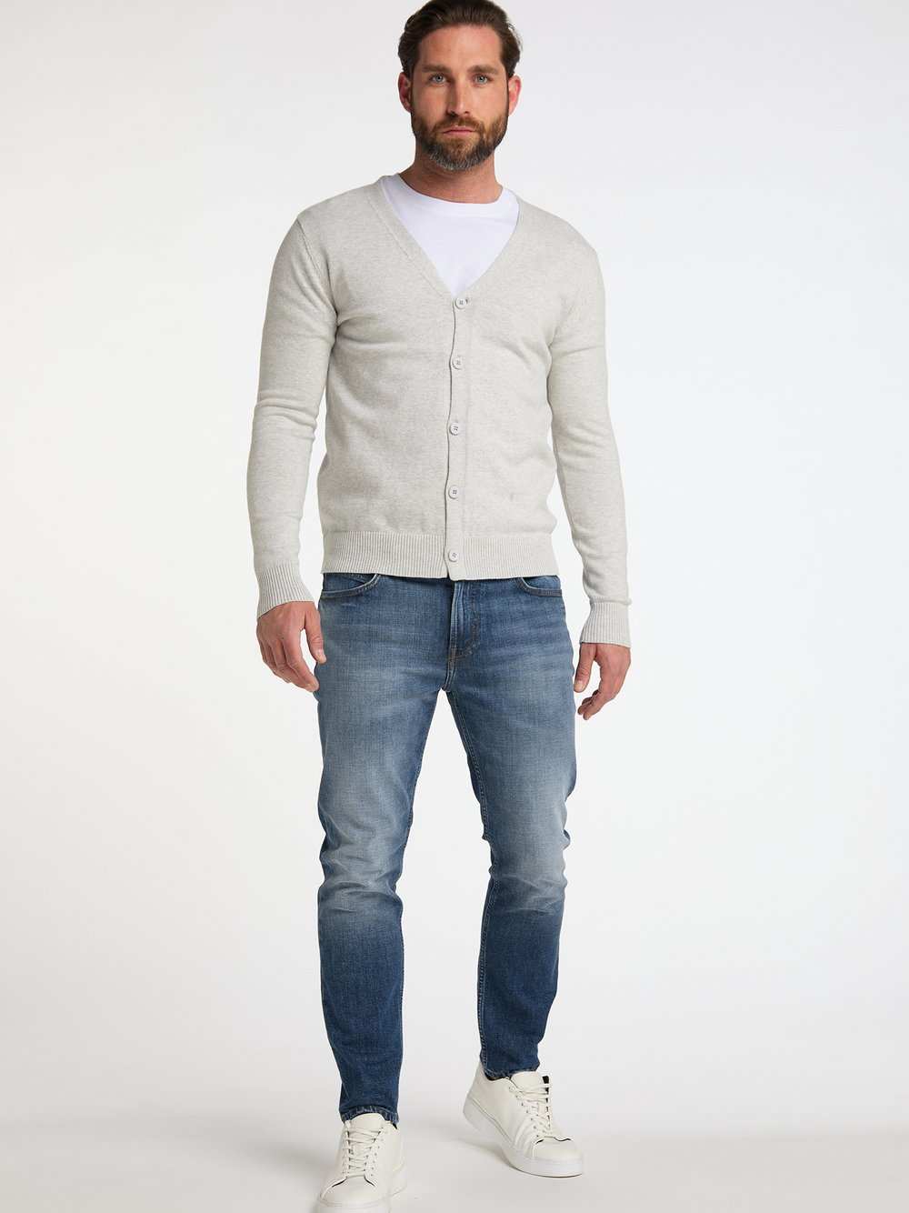 Mo Cardigan Herren Baumwolle grau, M