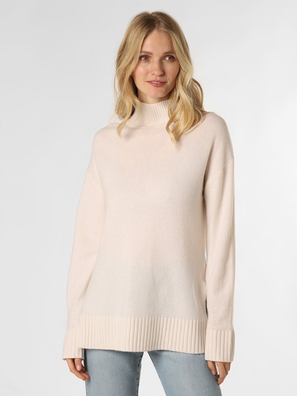 Apriori - Damski sweter z wełny merino, biały|beżowy