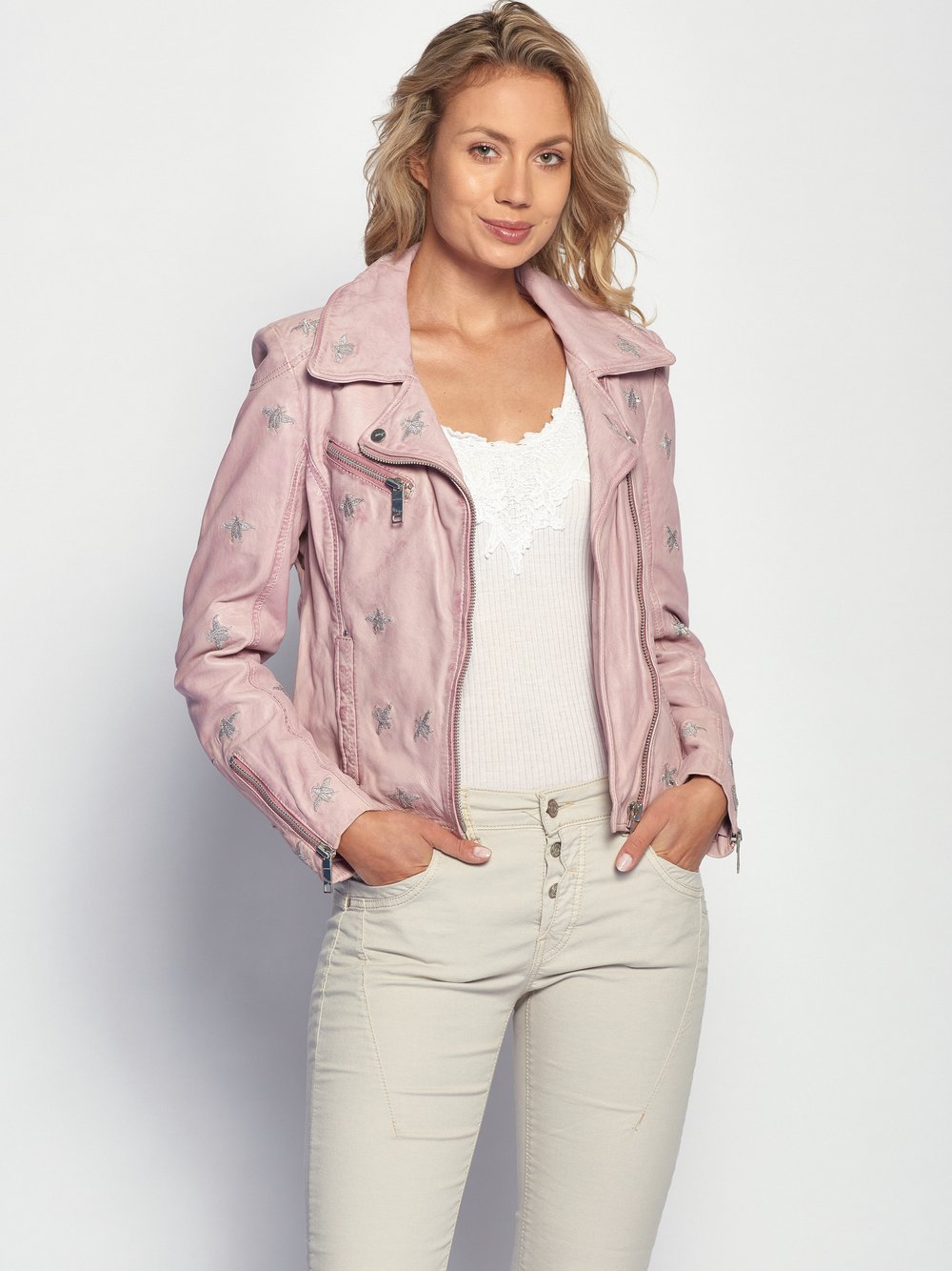 Maze Lederjacke Damen pink, S