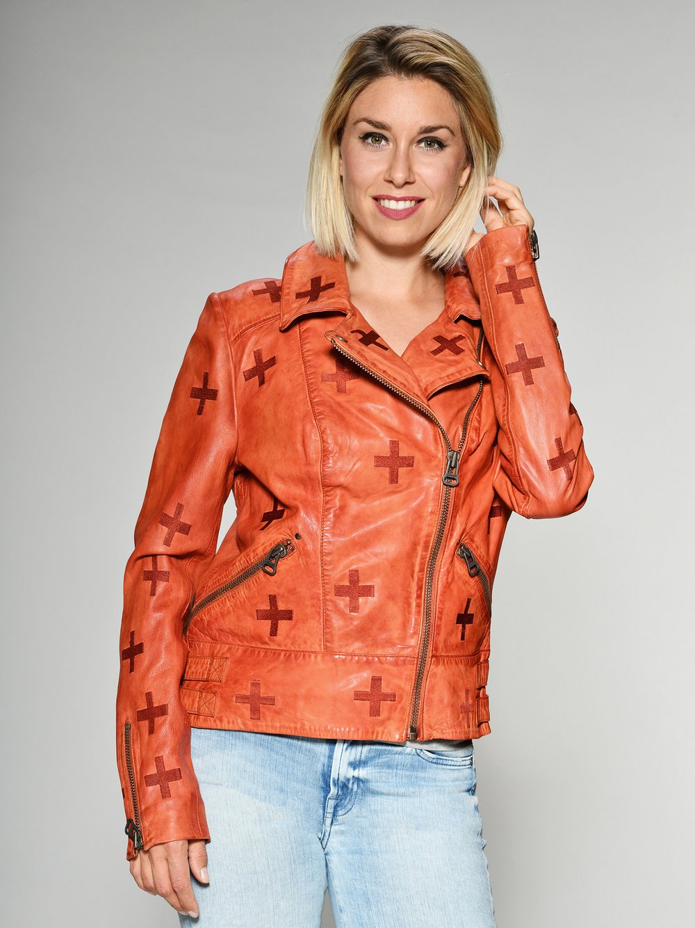 Maze Lederjacke Damen orange, S