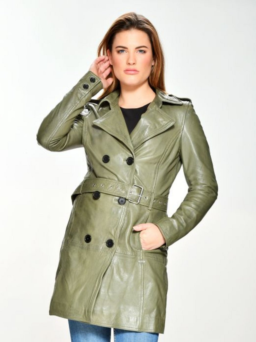 Thumbnail - Maze Mantel Damen Leder grün, L