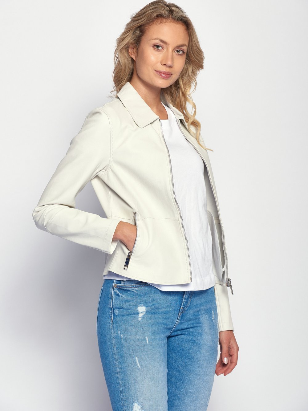 Maze Lederjacke Damen weiß, XS