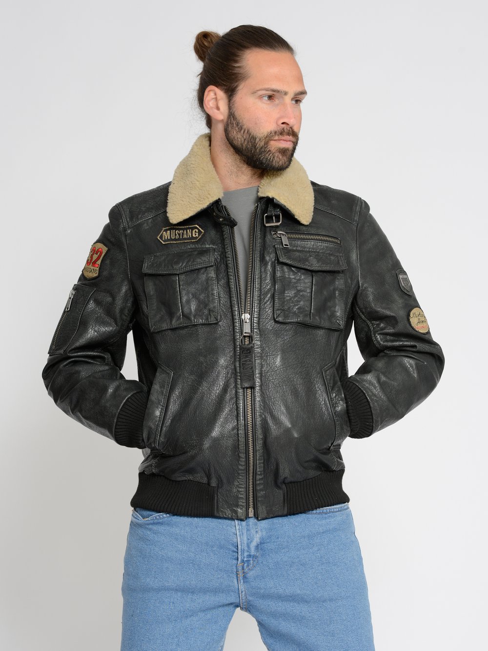 Mustang Lederblouson Herren schwarz, S