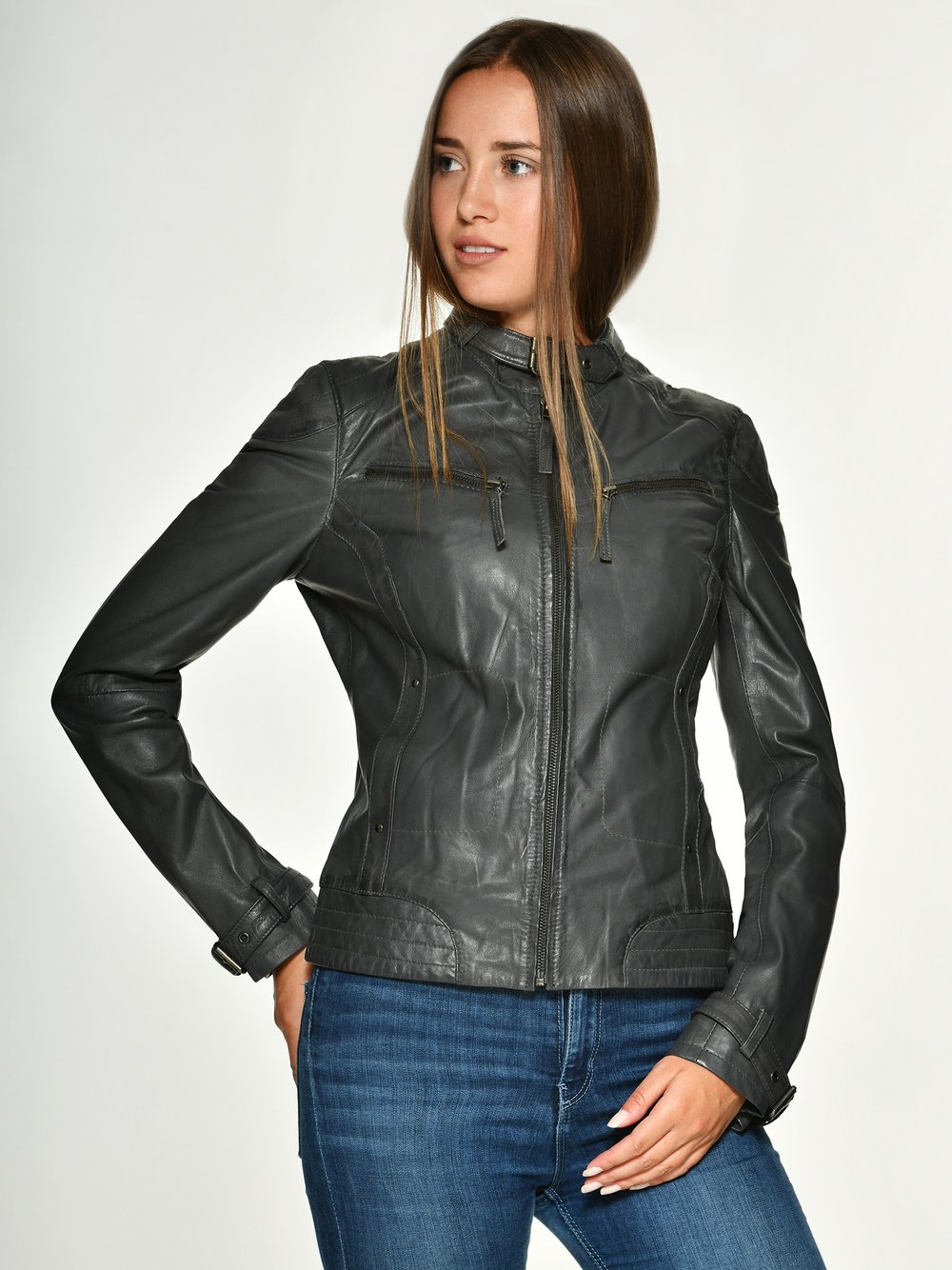 Mustang Lederjacke Damen grau, XXL