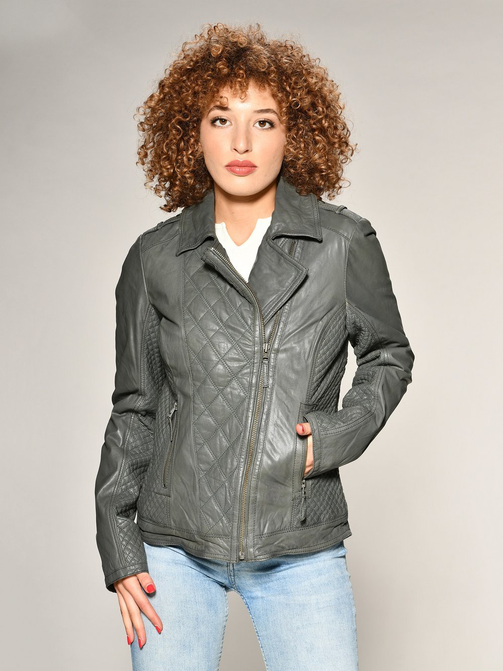 Mustang Lederjacke Damen grün, L