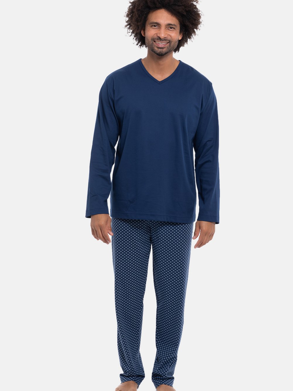 Mey Schlafanzug Herren Baumwolle blau gepunktet, S