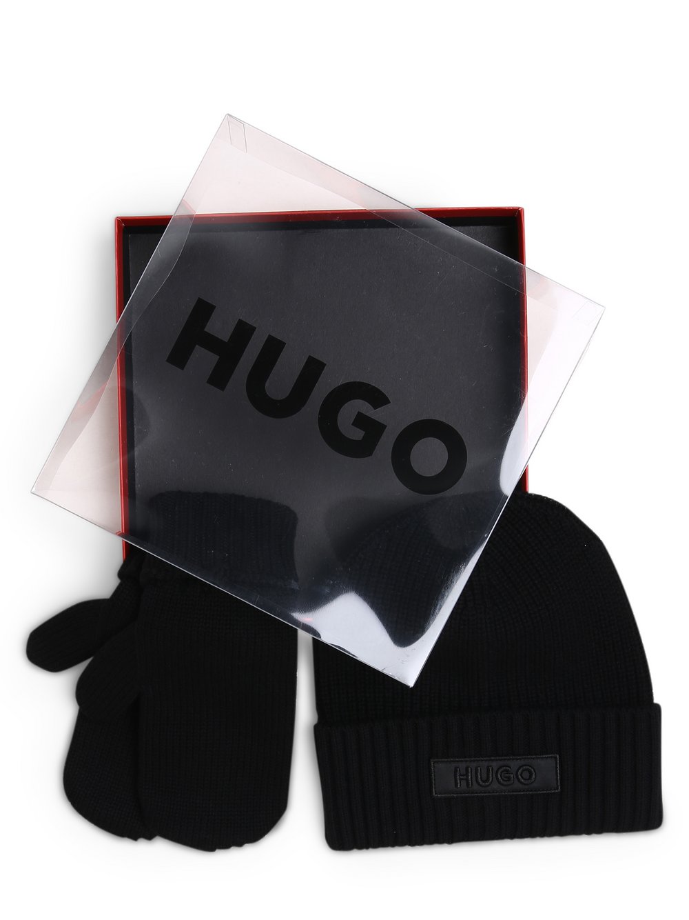 HUGO - Czapka i rękawiczki damskie, czarny