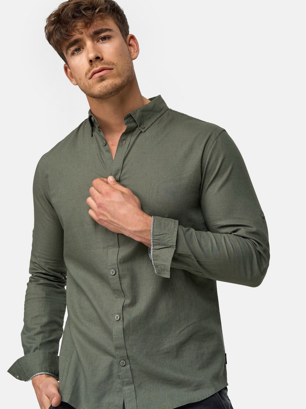 Indicode Hemd Langarm Herren Regular Fit Leinen grün, L