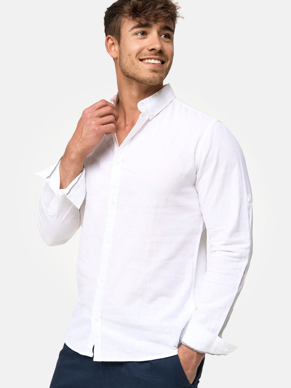 Indicode Hemd Langarm Herren Regular Fit Leinen weiß, XXL