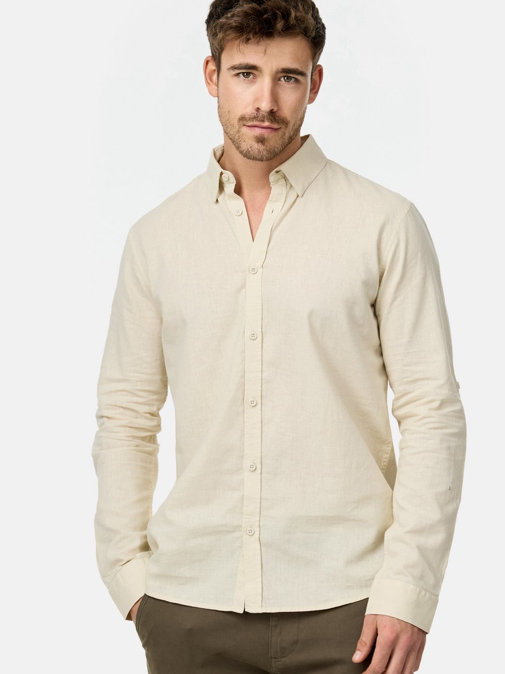 Indicode Hemd Langarm Herren Regular Fit Leinen beige, L