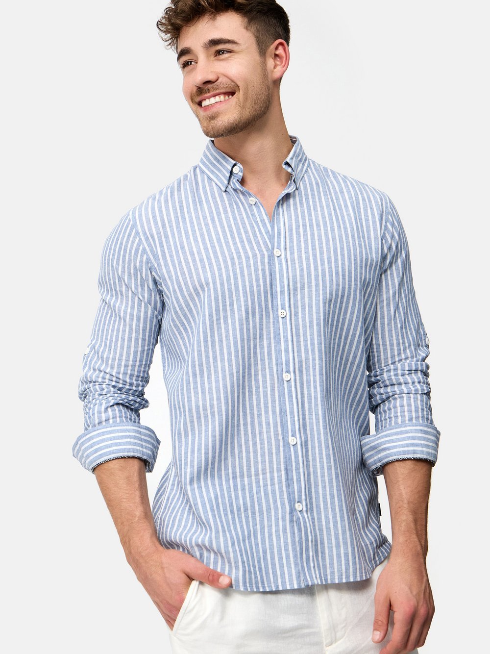 Indicode Hemd Langarm Herren Regular Fit Leinen blau, L