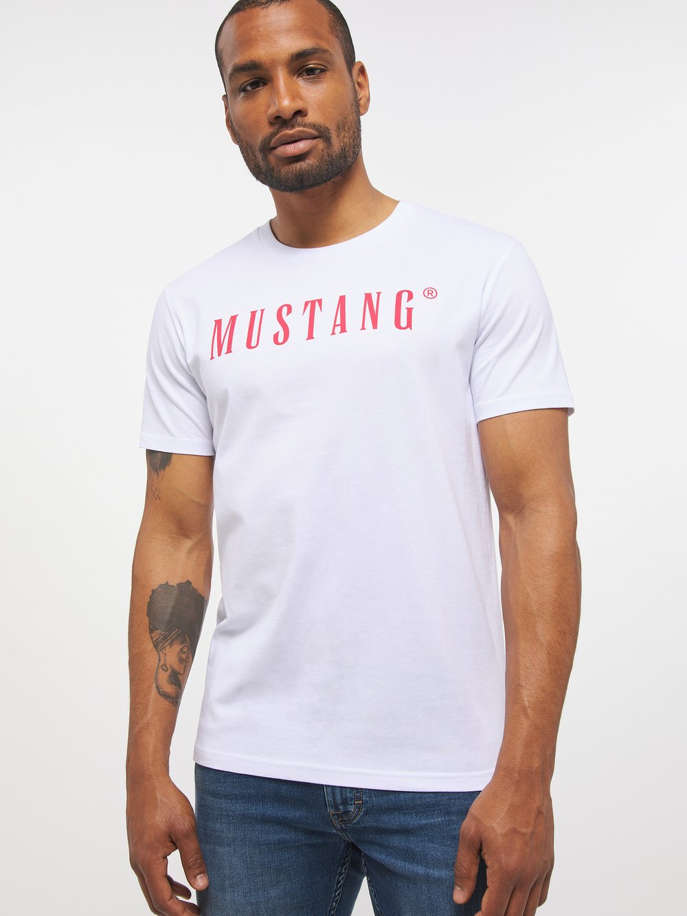 Mustang T-Shirt Herren Baumwolle weiß bedruckt, XXXL