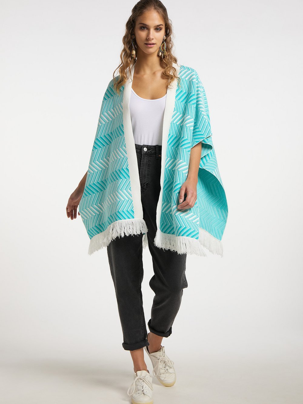 IZIA Strickponcho Damen Baumwolle blau gemustert, M/L