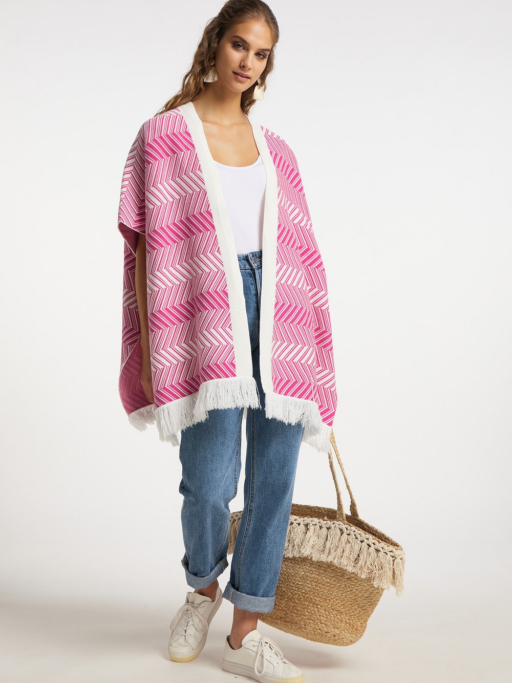 IZIA Strickponcho Damen Baumwolle rosa gemustert, M/L