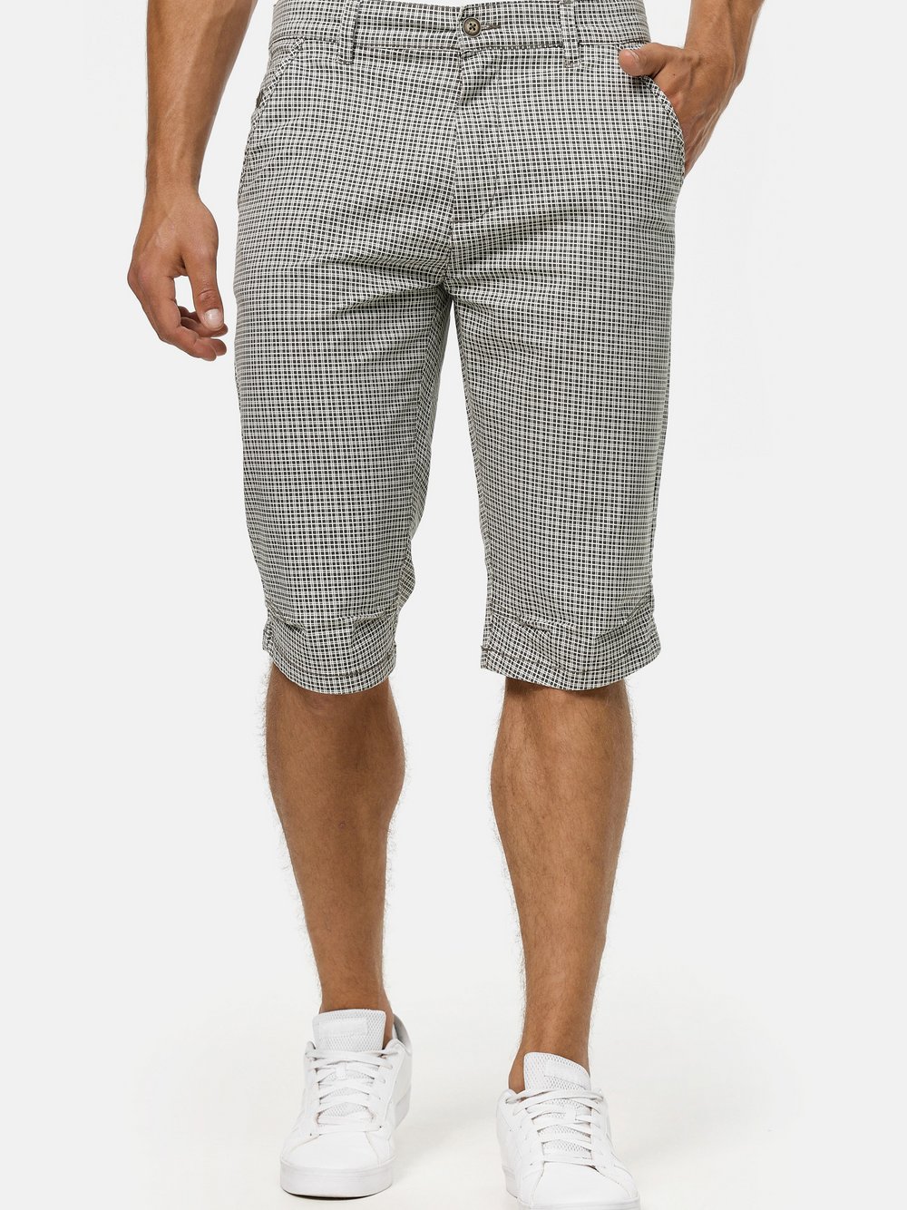 Indicode Shorts Chino Herren Baumwolle grau kariert, L