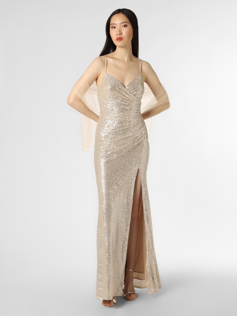 Obraz przedstawiający Luxuar Fashion Damska sukienka wieczorowa z etolą Kobiety Sztuczne włókno złoty jednolity, 40