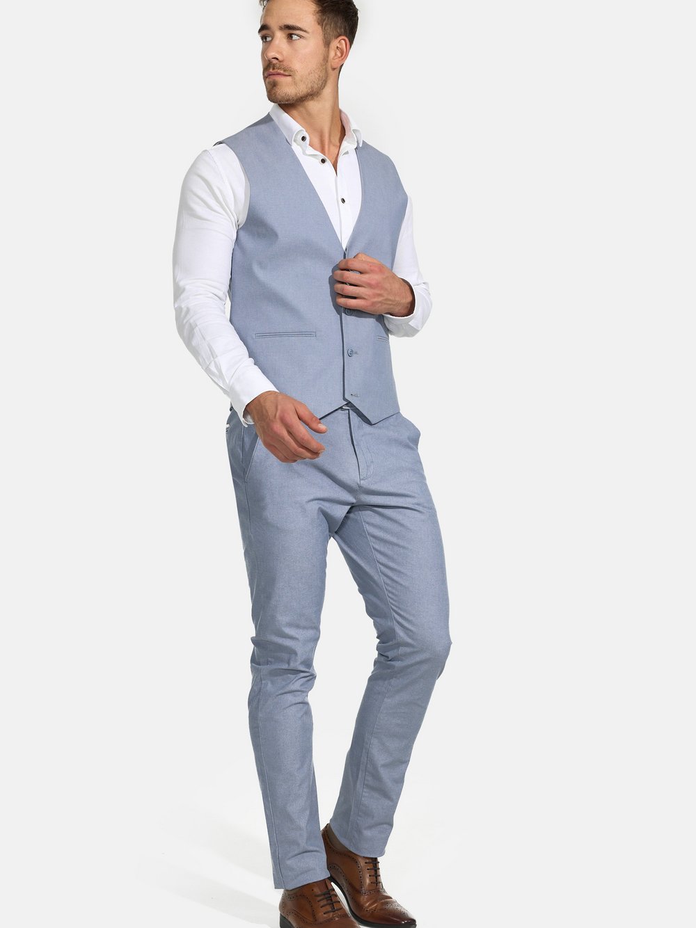 Jeff Anzugweste Herren Slim Fit Baumwolle blau, 46