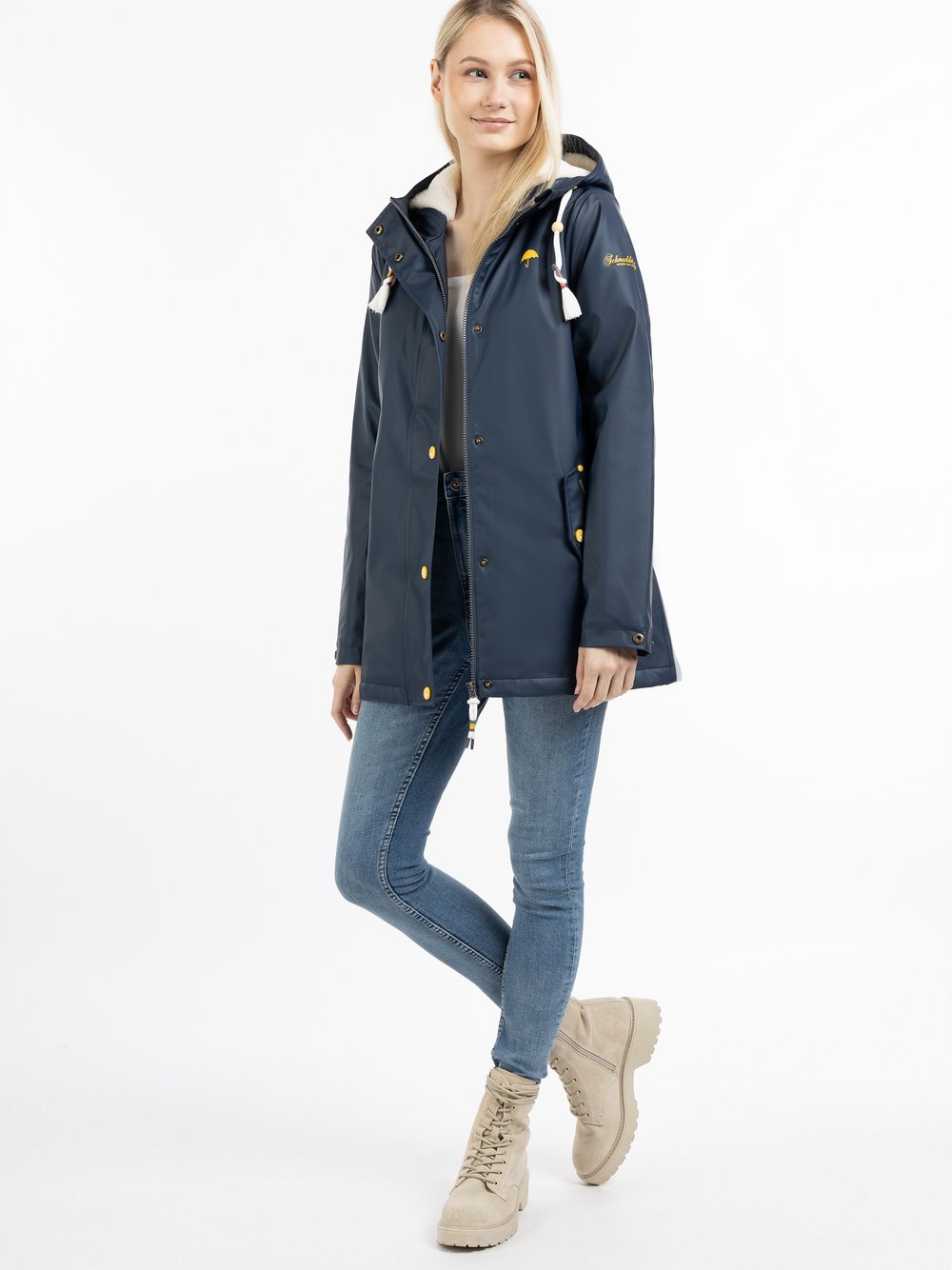 Schmuddelwedda Regenjacke mit Webpelzfutter Damen blau, L